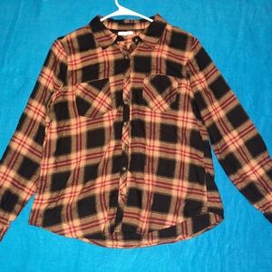 Maurices Red and Tan Plaid Shirt